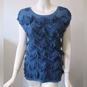 Anthropologie Blue Muppet Fringe Sleeveless Sweater